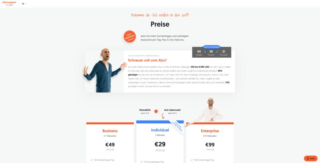 Preise von Ubersuggest